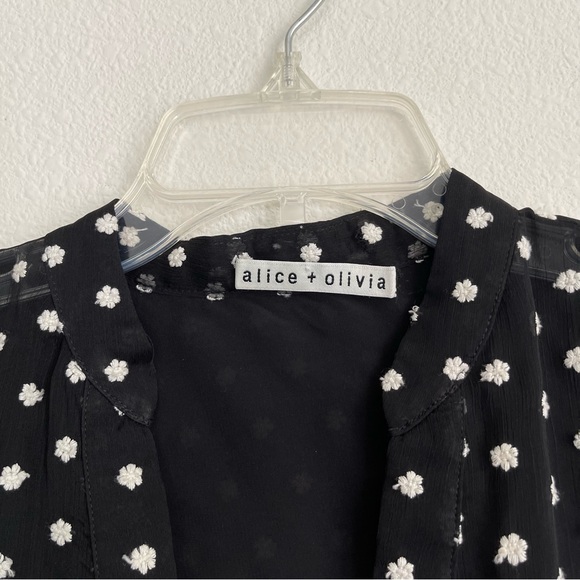 Alice & Olivia Button Front Mesh Transparent Flower Shirt - Picture 3 of 5